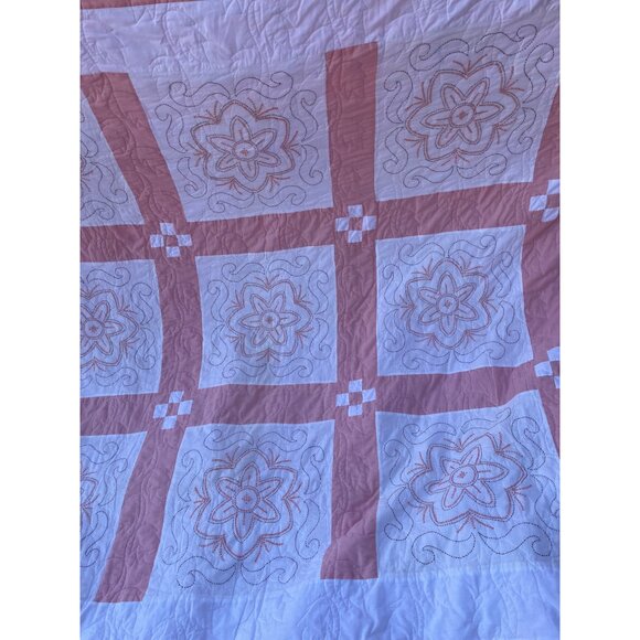 Vintage 1970s Cross Stitch Flower Quilt Cotton 75x100 - Picture 10 of 16